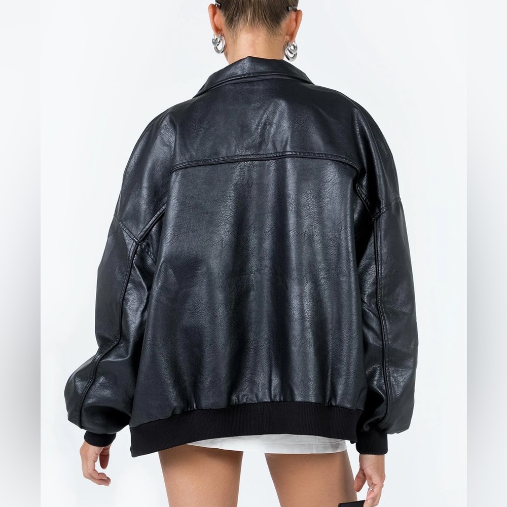 PRINCESS POLLY - Goldsmith Faux Leather Bomber Jacket Black - Picture 4 of 9